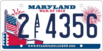 MD license plate 2AF4356