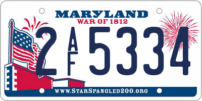 MD license plate 2AF5334