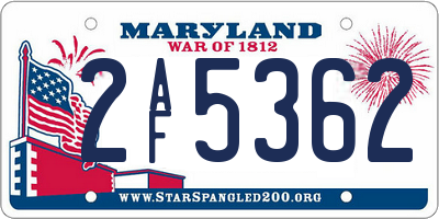 MD license plate 2AF5362