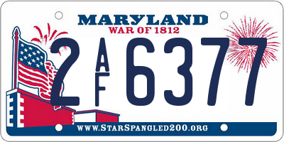MD license plate 2AF6377