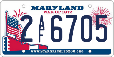 MD license plate 2AF6705