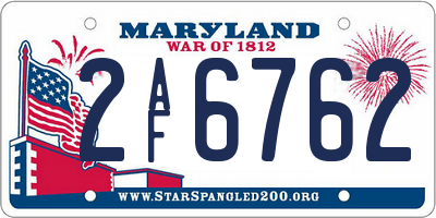 MD license plate 2AF6762