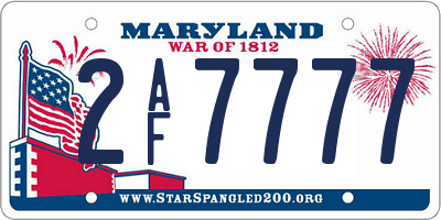 MD license plate 2AF7777