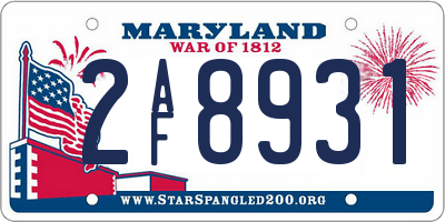 MD license plate 2AF8931
