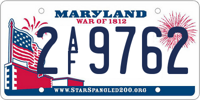 MD license plate 2AF9762