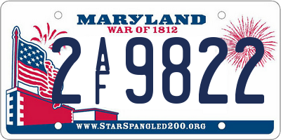 MD license plate 2AF9822