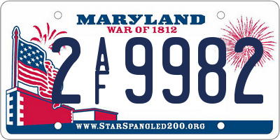 MD license plate 2AF9982