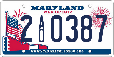 MD license plate 2AO0387