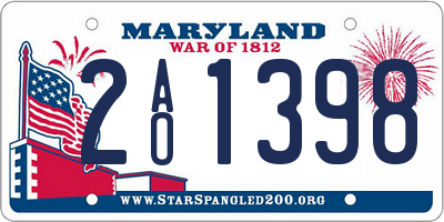 MD license plate 2AO1398
