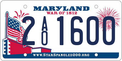 MD license plate 2AO1600