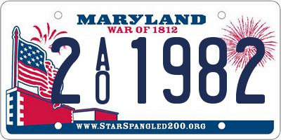 MD license plate 2AO1982