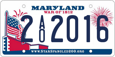 MD license plate 2AO2016