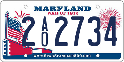 MD license plate 2AO2734