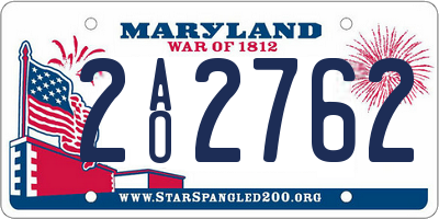 MD license plate 2AO2762
