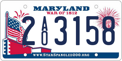 MD license plate 2AO3158