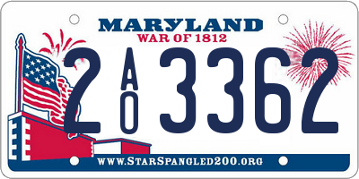 MD license plate 2AO3362