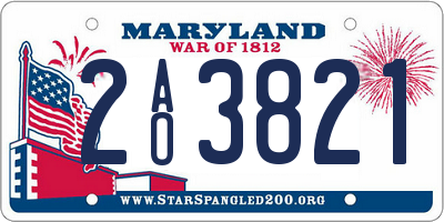 MD license plate 2AO3821