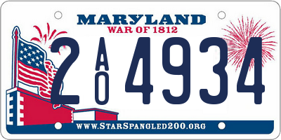 MD license plate 2AO4934