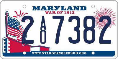 MD license plate 2AO7382