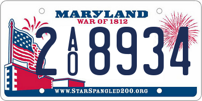 MD license plate 2AO8934
