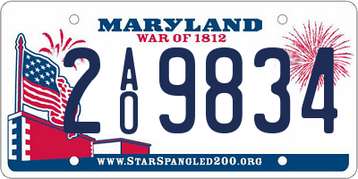 MD license plate 2AO9834