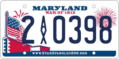 MD license plate 2AX0398