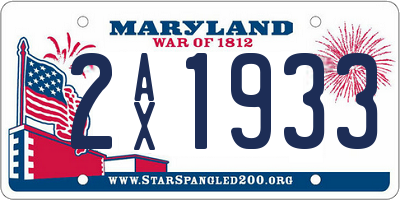 MD license plate 2AX1933