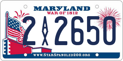 MD license plate 2AX2650