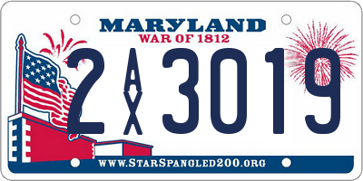 MD license plate 2AX3019