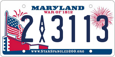 MD license plate 2AX3113