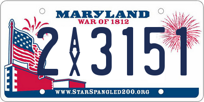 MD license plate 2AX3151