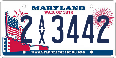 MD license plate 2AX3442