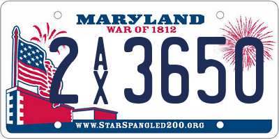 MD license plate 2AX3650
