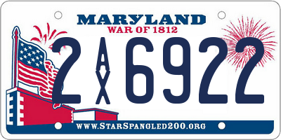 MD license plate 2AX6922