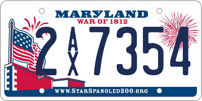MD license plate 2AX7354
