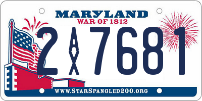 MD license plate 2AX7681