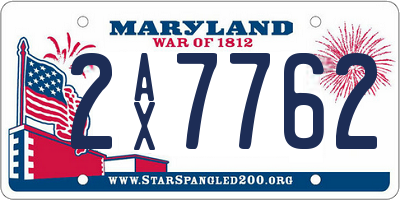MD license plate 2AX7762