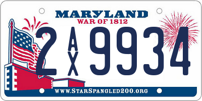 MD license plate 2AX9934