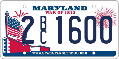 MD license plate 2BC1600