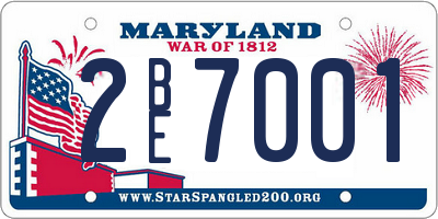 MD license plate 2BE7001