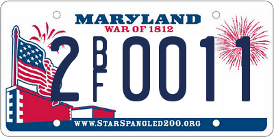 MD license plate 2BF0011