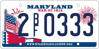 MD license plate 2BF0333