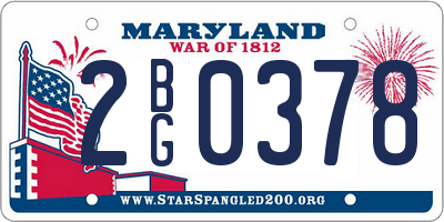 MD license plate 2BG0378