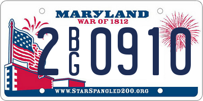 MD license plate 2BG0910