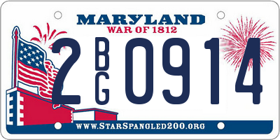 MD license plate 2BG0914
