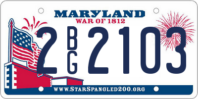 MD license plate 2BG2103