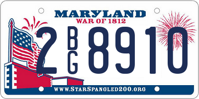 MD license plate 2BG8910