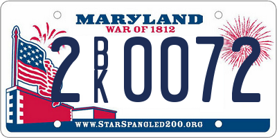 MD license plate 2BK0072