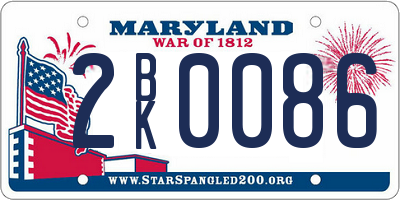 MD license plate 2BK0086