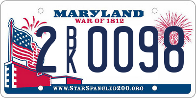 MD license plate 2BK0098